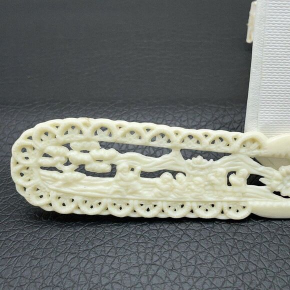 Vintage Celluloid Carved Plastic Letter Opener Asian Village Scene Floral Cream - Picture 11 of 11